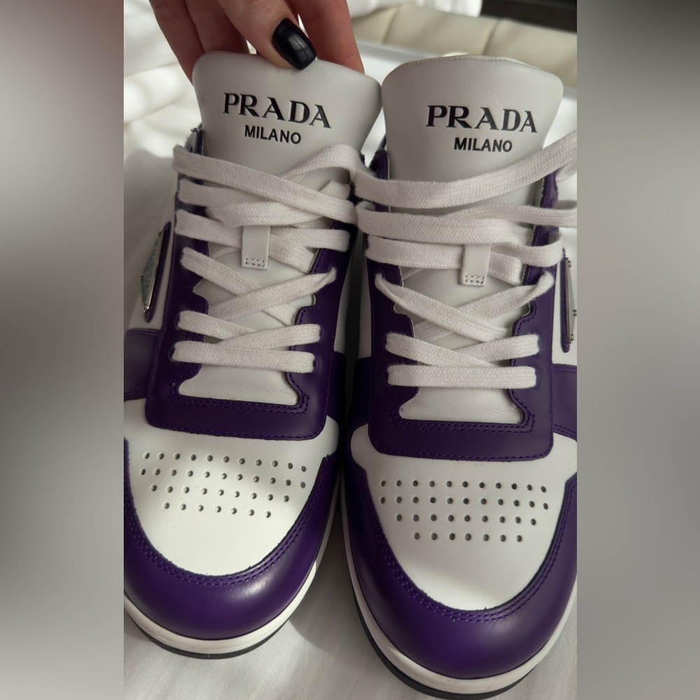 Prada
Men's Downtown Triangle Logo Leather Low-Top Sneakers size 41 UNISEX